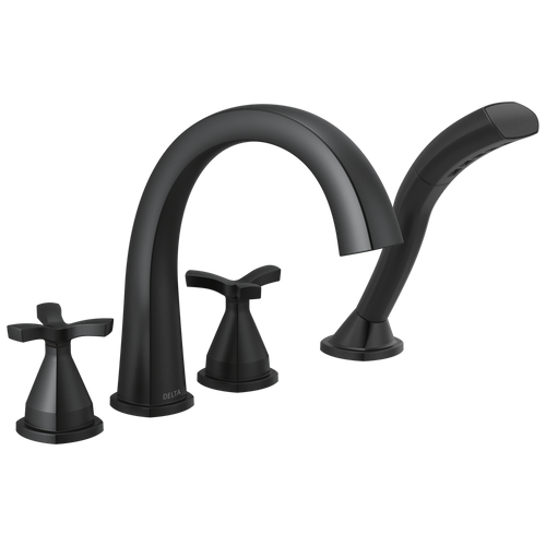 Delta Stryke Four Hole Arc Roman Tub Trim with Cross Handles in Matte Black Finish - T47776-BL