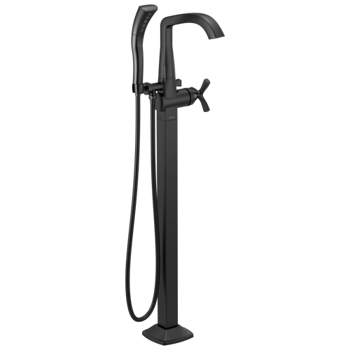 Delta Stryke Single Handle Floor Mount Tub Filler Trim with Cross Handles in Matte Black Finish - T47766-BLFL