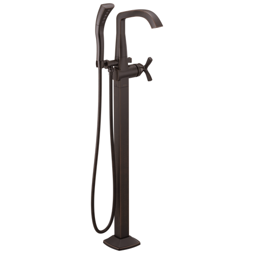 Delta Stryke Single Handle Floor Mount Tub Filler Trim with Cross Handles in Venetian Bronze Finish - T47766-RBFL