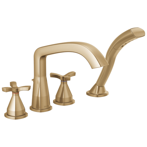Delta Stryke Four Hole Roman Tub Trim with Cross Handles in Champagne Bronze Finish - T47766-CZ