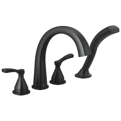 Delta Stryke Four Hole Arc Roman Tub Trim with Lever Handles in Matte Black Finish - T4777-BL