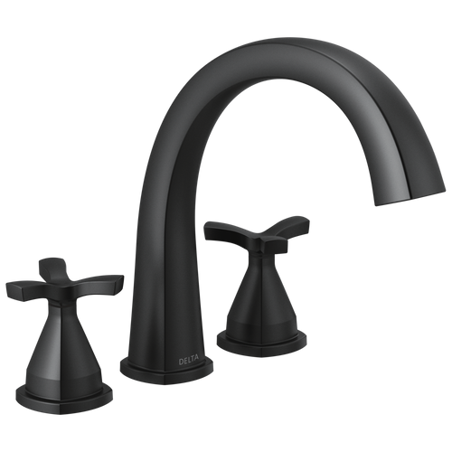 Delta Stryke Three Hole Arc Roman Tub Trim with Cross Handles in Matte Black Finish - T27776-BL