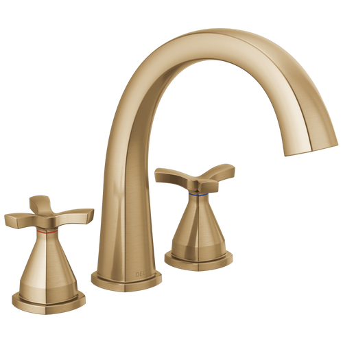Delta Stryke Three Hole Arc Roman Tub Trim with Cross Handles in Champagne Bronze Finish - T27776-CZ