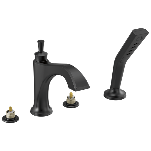 Delta Dorval Roman Tub with Hand Shower Trim - Less Handles in Matte Black Finish - T4756-BLLHP