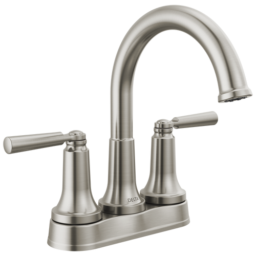 Delta Saylor Two Handle Centerset Bathroom Arc Faucet with Metal Drain & Pop Up in Stainless Finish - 2535-SSMPU-DST