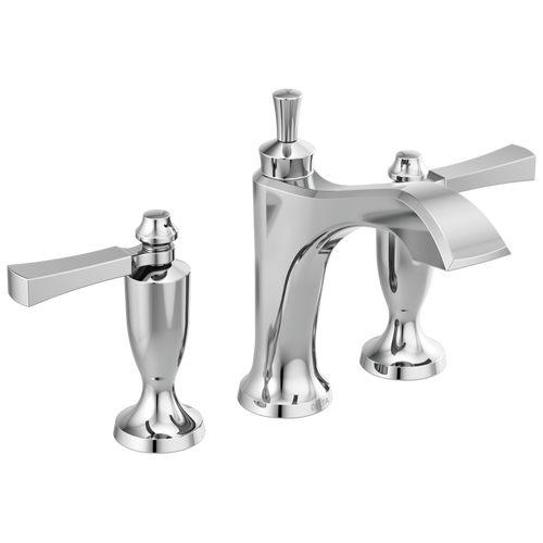 Delta Dorval Two Handle Widespread Bathroom Faucet with Lever Handles & Metal Drain & Pop Up in Chrome Finish - 3556-MPU-DST