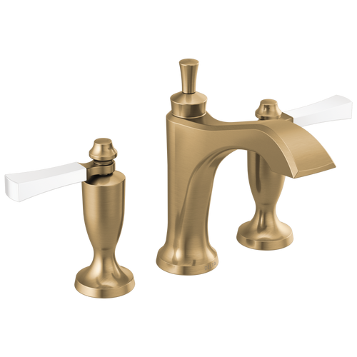 Delta Dorval Two Handle Widespread Bathroom Faucet with Lever Handles & Metal Drain & Pop Up in Champagne Bronze / Porcelain Finish - 3556-GSMPU-DST