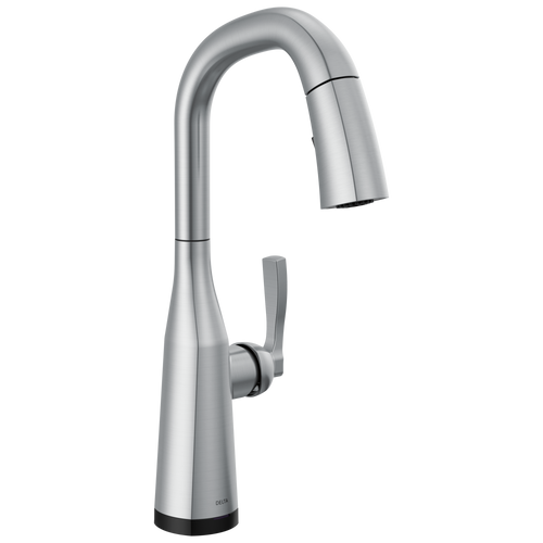 Delta Stryke Single Handle Pull Down Bar/Prep Faucet with Touch 2O Technology in Lumicoat Arctic Stainless Finish - 9976T-AR-PR-DST