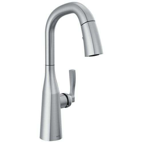 Delta Stryke Single Handle Pull-Down Bar/Prep Faucet in Lumicoat Arctic Stainless Finish - 9976-AR-PR-DST Delta Stryke Single Handle Pull-Down Bar/Prep Faucet in Lumicoat Arctic Stainless Finish - 9976-AR-PR-DST