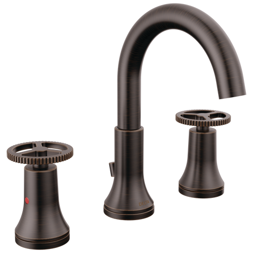 Delta Trinsic Two Handle Widespread Bathroom Faucet with Wheel Handles & Metal Drain & Pop Up in Venetian Bronze Finish - 3558-RBMPU-DST