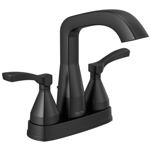 Delta Stryke Centerset Faucet with Lever Handles & Metal Drain & Pop Up in Matte Black Finish - 25776-BLMPU-DST