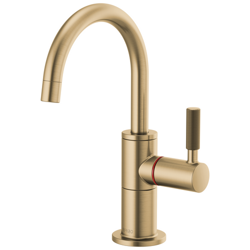 Brizo Litze Instant Hot Faucet with Arc Spout & Knurled Handle in Luxe Gold Finish - 61343LF-H-GL Brizo Litze Instant Hot Faucet with Arc Spout & Knurled Handle in Luxe Gold Finish - 61343LF-H-GL