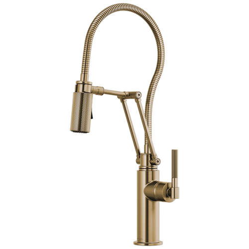 Brizo Litze Articulating Faucet with Finished Hose & Knurled Handle in Luxe Gold Finish - 63143LF-GL Brizo Litze Articulating Faucet with Finished Hose & Knurled Handle in Luxe Gold Finish - 63143LF-GL