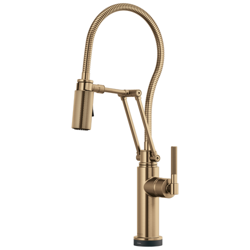Brizo Litze SmartTouch Articulating Kitchen Faucet with Finished Hose & Knurled Handle in Luxe Gold Finish - 64143LF-GL Brizo Litze SmartTouch Articulating Kitchen Faucet with Finished Hose & Knurled Handle in Luxe Gold Finish - 64143LF-GL
