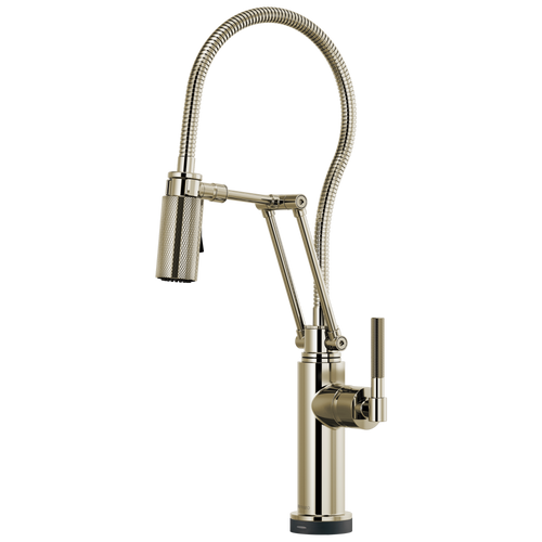 Brizo Litze SmartTouch Articulating Kitchen Faucet with Finished Hose & Knurled Handle in Polished Nickel Finish - 64143LF-PN Brizo Litze SmartTouch Articulating Kitchen Faucet with Finished Hose & Knurled Handle in Polished Nickel Finish - 64143LF-PN