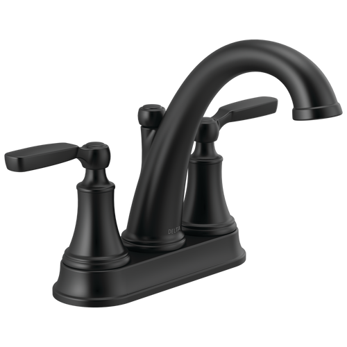 Delta Woodhurst Two Handle Centerset Bathroom Faucet with Metal Drain & Pop Up in Matte Black Finish - 2532LF-BLMPU