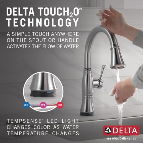 Delta Cassidy Single Handle Pull-Down Kitchen Faucet with Touch2O & ShieldSpray Technologies in Lumicoat Arctic Stainless Finish - 9197T-AR-PR-DST