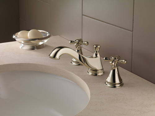 Delta Cassidy H295PN Metal Cross Handle Set - Deck Mount Bathroom & Bidet in Polished Nickel Finish