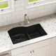 Elkay Quartz Classic 33" x 22" x 10", Offset 60/40 Double Bowl Undermount Sink with Aqua Divide, Black