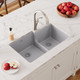 Elkay Quartz Classic 33" x 20-1/2" x 9-1/2", Offset 60/40 Double Bowl Undermount Sink with Aqua Divide, Greystone