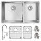 Elkay Crosstown 18 Gauge Stainless Steel 31-1/2" x 18-1/2" x 9" 60/40 Double Bowl Undermount Sink & Faucet Kit with Bottom Grid & Drain