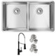 Elkay Crosstown 18 Gauge Stainless Steel 31-1/2" x 18-1/2" x 9", Equal Double Bowl Undermount Sink & Faucet Kit with Drain