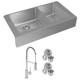 Elkay Crosstown 18 Gauge Stainless Steel 35-7/8" x 20-1/4" x 9", 60/40 Double Bowl Farmhouse Sink & Faucet Kit with Drain