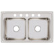 Elkay Lustertone Classic Stainless Steel 33" x 19-1/2" x 7-5/8" 5-Hole Equal Double Bowl Drop-in Sink