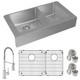 Elkay Crosstown 18 Gauge Stainless Steel 35-7/8" x 20-1/4" x 9" 60/40 Double Bowl Farmhouse Sink & Faucet Kit with Bottom Grid & Drain