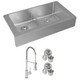 Elkay Crosstown 18 Gauge Stainless Steel 35-7/8" x 20-1/4" x 9", Equal Double Bowl Farmhouse Sink & Faucet Kit with Aqua Divide & Drain