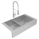 Elkay Crosstown 18 Gauge Stainless Steel 35-7/8" x 20-1/4" x 9", Equal Double Bowl Farmhouse Sink & Faucet Kit with Aqua Divide & Bottom Grid & Drain