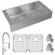 Elkay Crosstown 18 Gauge Stainless Steel 35-7/8" x 20-1/4" x 9", Equal Double Bowl Farmhouse Sink & Faucet Kit with Aqua Divide & Bottom Grid & Drain