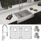 Elkay Crosstown 18 Gauge Stainless Steel 35-7/8" x 20-1/4" x 9", Equal Double Bowl Farmhouse Sink & Faucet Kit with Aqua Divide & Bottom Grid & Drain
