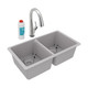 Elkay Quartz Classic 33" x 18-1/2" x 9-1/2", Equal Double Bowl Undermount Sink Kit with Filtered Faucet, Greystone