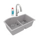 Elkay Quartz Classic 33" x 22" x 10", Offset 60/40 Double Bowl Undermount Sink Kit with Filtered Faucet with Aqua Divide, Greystone