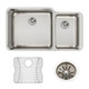 Elkay Lustertone Classic Stainless Steel, 35-1/4" x 20-1/2" x 9-7/8" 60/40 Double Bowl Undermount Sink Kit