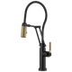 Brizo Litze SmartTouchArticulating Kitchen Faucet with Finished Hose & Knurled Handle in Matte Black/Luxe Gold Finish - 64143LF-BLGL