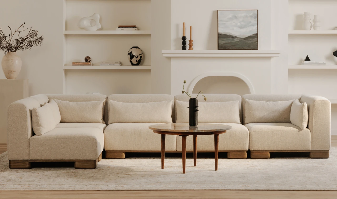 June Classic L-Shaped Modular Sectional Sofa - Oatmeal by Moe's Home Collection Lifestyle