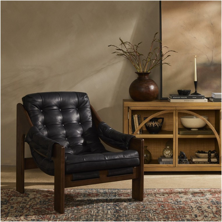 Halston Tufted Sling Chair - Heirloom Black Leather by Four Hands Lifestyle