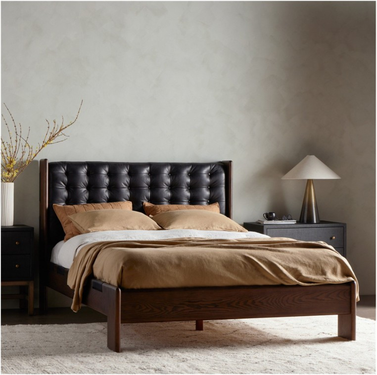 Halston Tufted King Bed - Heirloom Black Leather by Four Hands Lifestyle