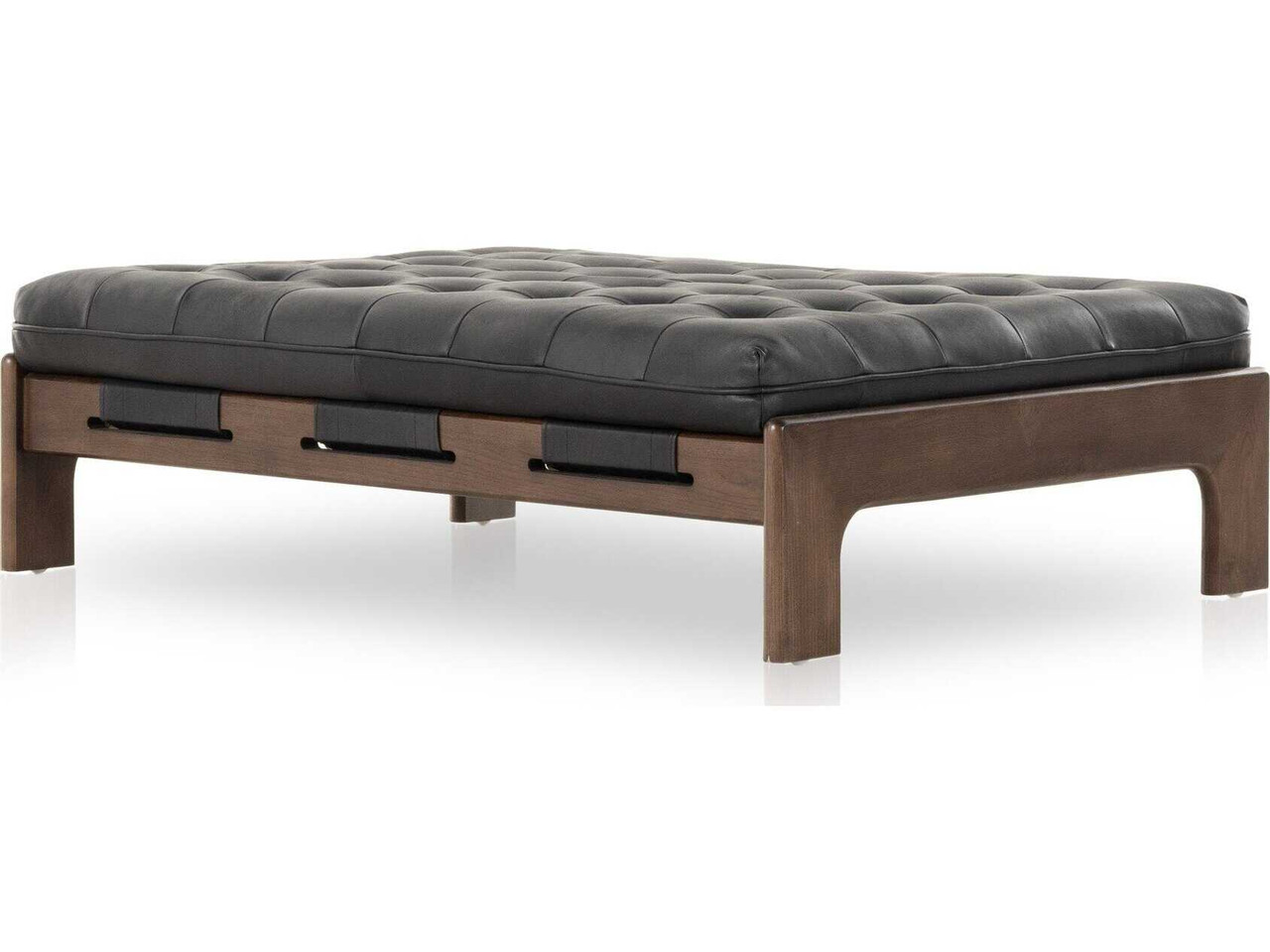 Halston Tufted Cocktail Ottoman - Heirloom Black Leather by Four Hands