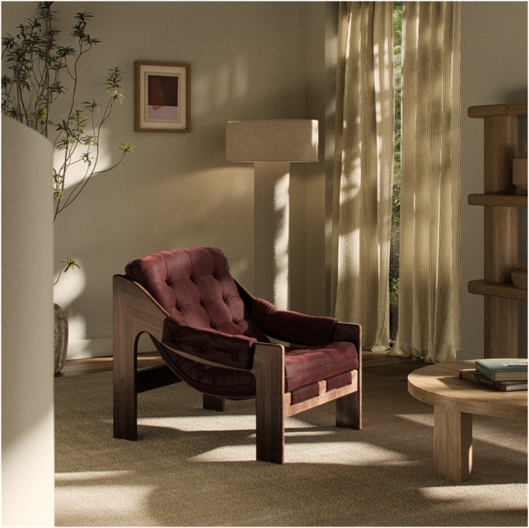 Halston Tufted Sling Chair - Nubuck Burgundy Leather by Four Hands Lifestyle