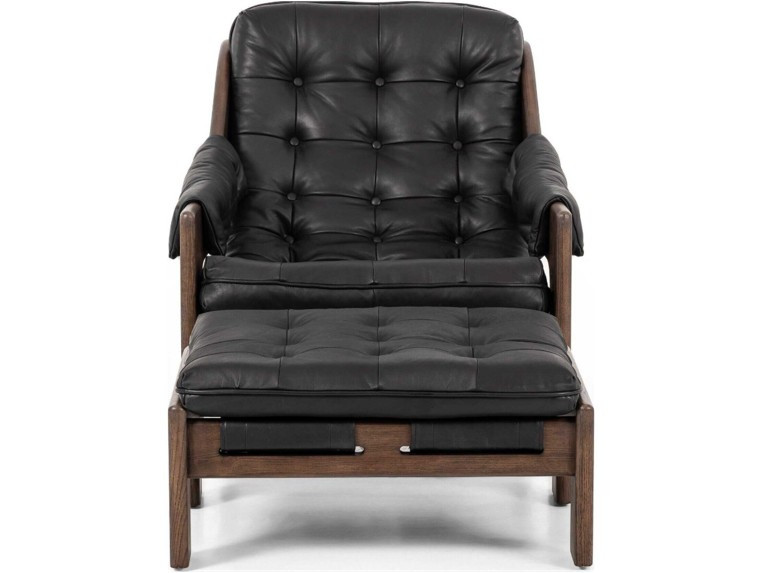Halston Tufted Sling Chair + Ottoman + Heirloom Black Leather by Four Hands