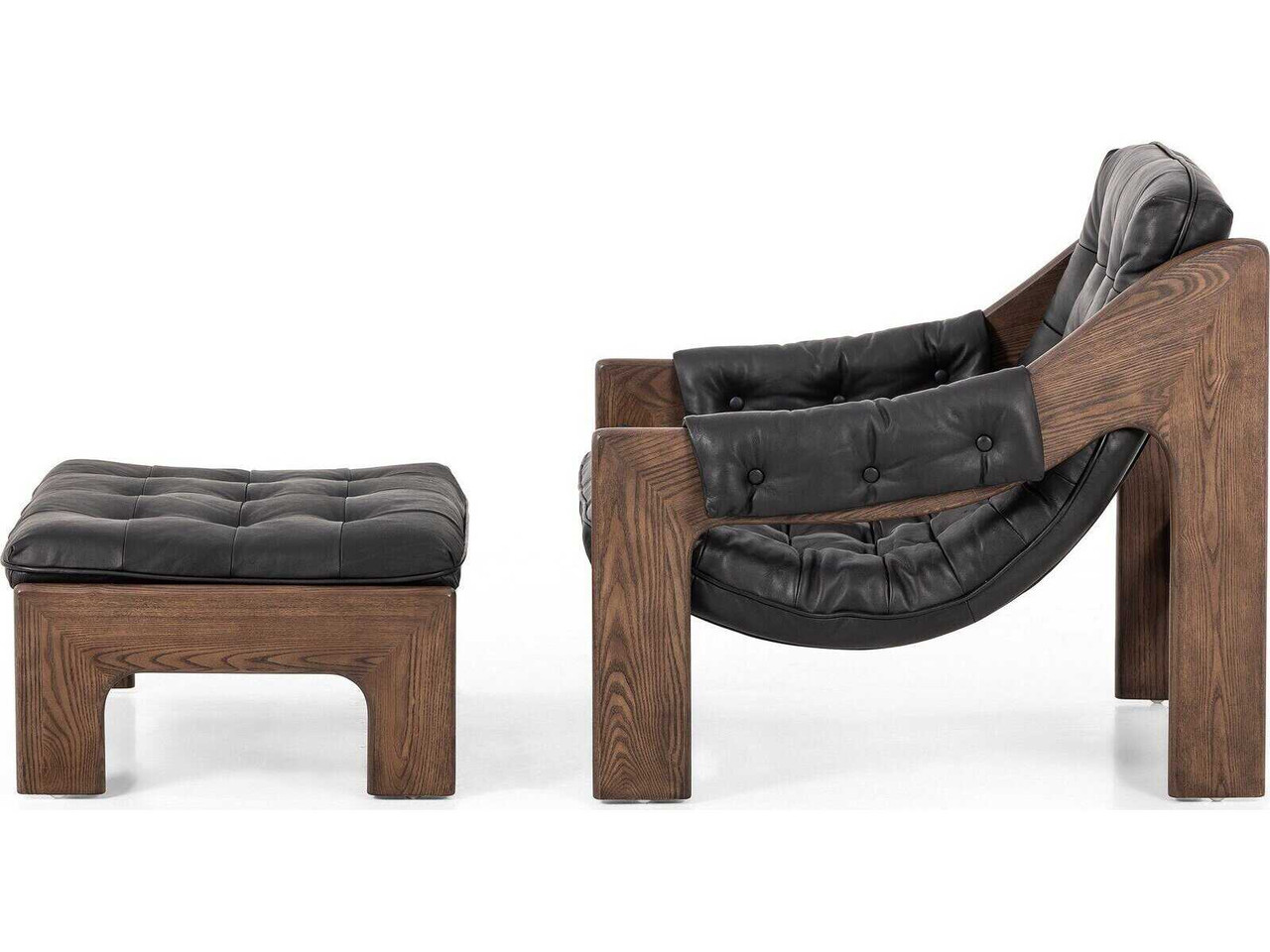 Halston Tufted Sling Chair + Ottoman + Heirloom Black Leather by Four Hands
