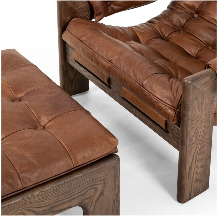 Halston Tufted Sling Chair + Ottoman - Heirloom Sienna Leather by Four Hands