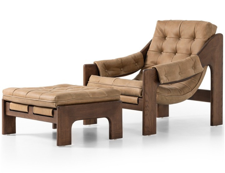 Halston Tufted Sling Chair + Ottoman - Palermo Drift Leather by Four Hands