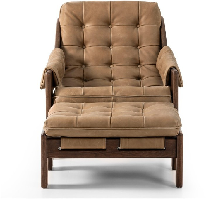 Halston Tufted Sling Chair + Ottoman - Palermo Drift Leather by Four Hands