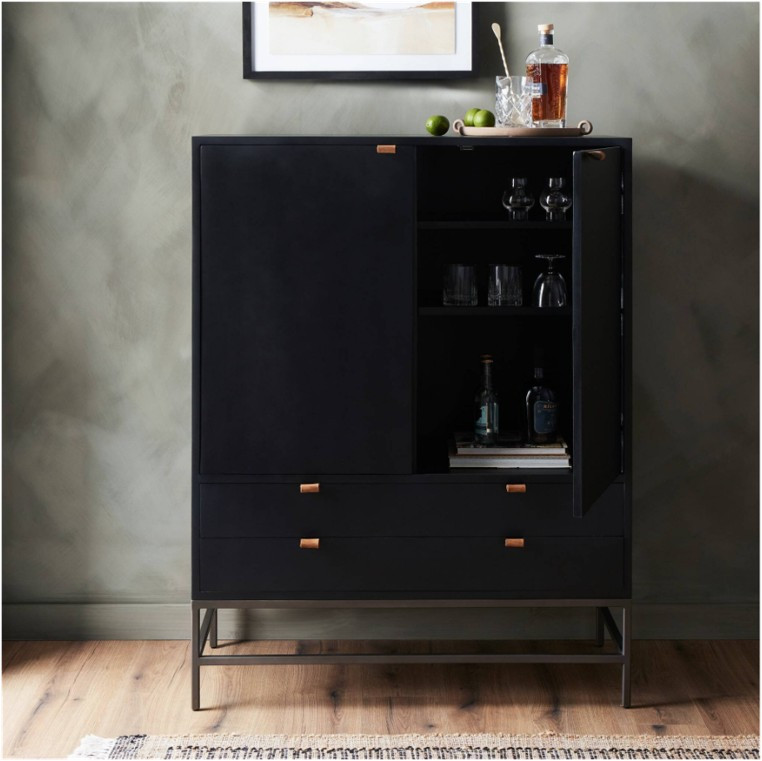 Trey Bar Cabinet - Black Wash Poplar by Four Hands Lifestyle
