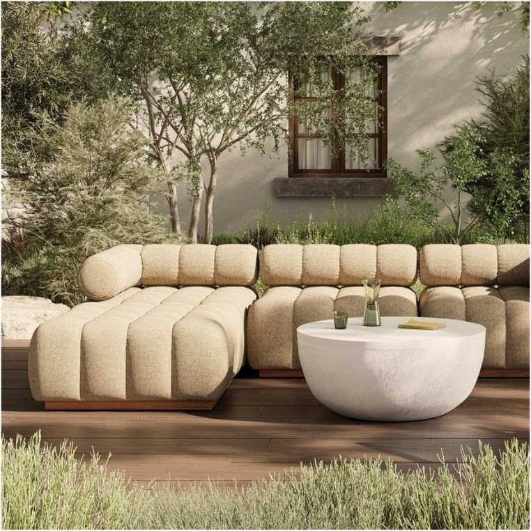 Roma Outdoor 3-PC Sectional Sofa + Ottoman - Hayes Cream by Four Hands Lifestyle