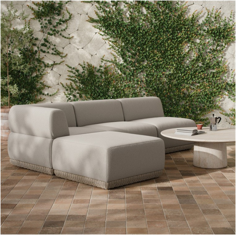 Evander Outdoor 3-PC Sectional Sofa + Ottoman - Ramiro Ecru by Four Hands Lifestyle